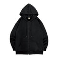 Black Zip up Hoodie Unisex Casual Street Style Sweatshirt Basic Solid Color Hooded Top for All-Match Outfits"
