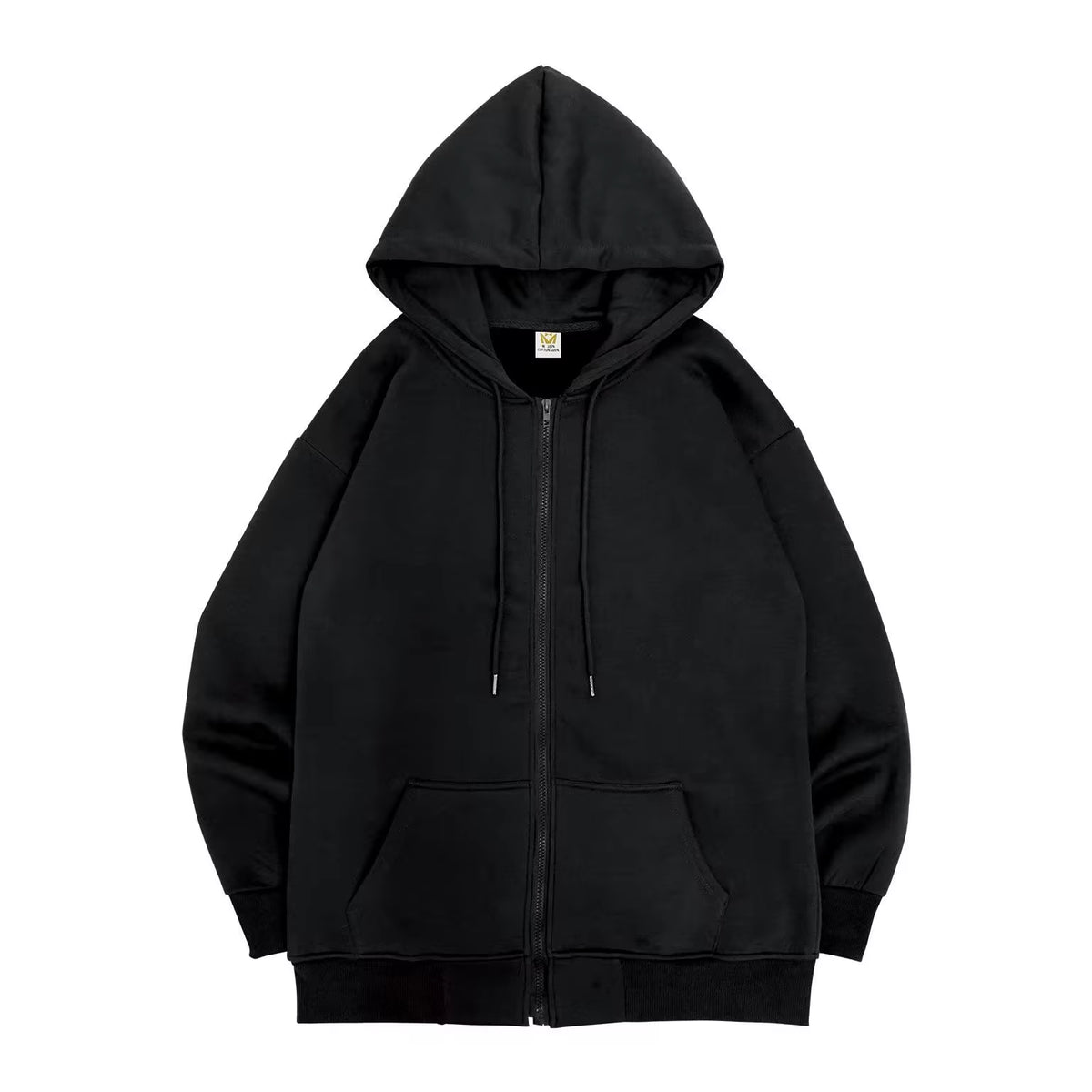 Black Zip up Hoodie Unisex Casual Street Style Sweatshirt Basic Solid Color Hooded Top for All-Match Outfits"