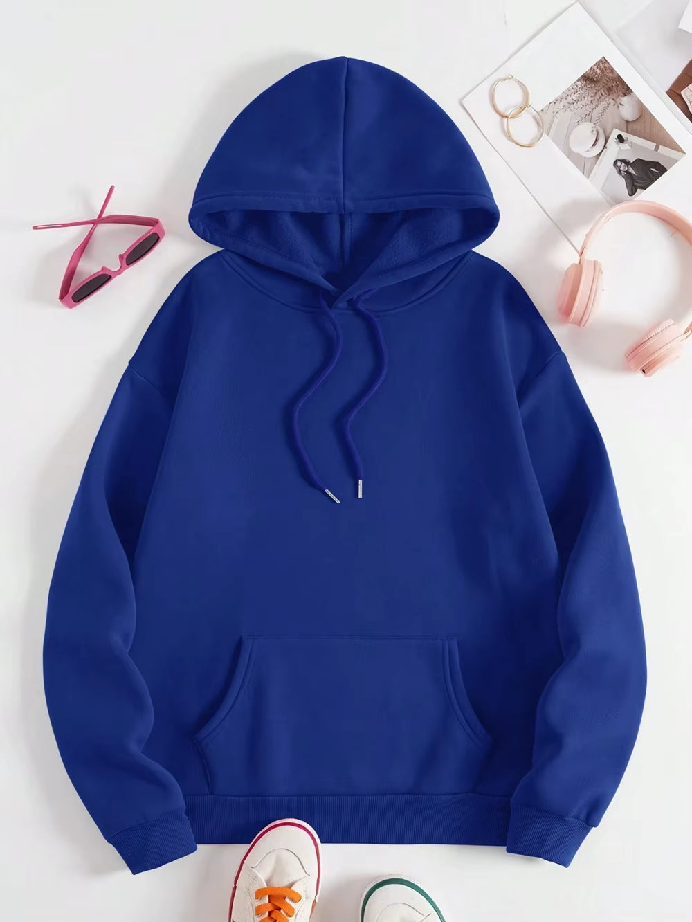 Loose Oversized Clothing Hoodie Men Women Autumn Warm Fleece Street Sweatshirts Solid Color Casual All-Match Couple Hooded