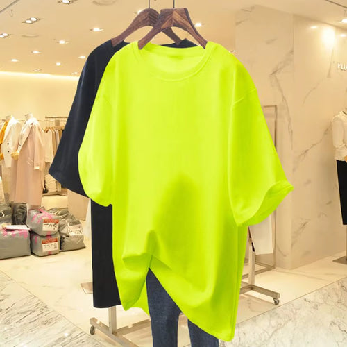 Women Clothing Fashion Cotton O-Neck Short Sleeve T-Shirt Summer Casual Loose Oversized Solid Top Tee Basic Pullover 45-105Kg