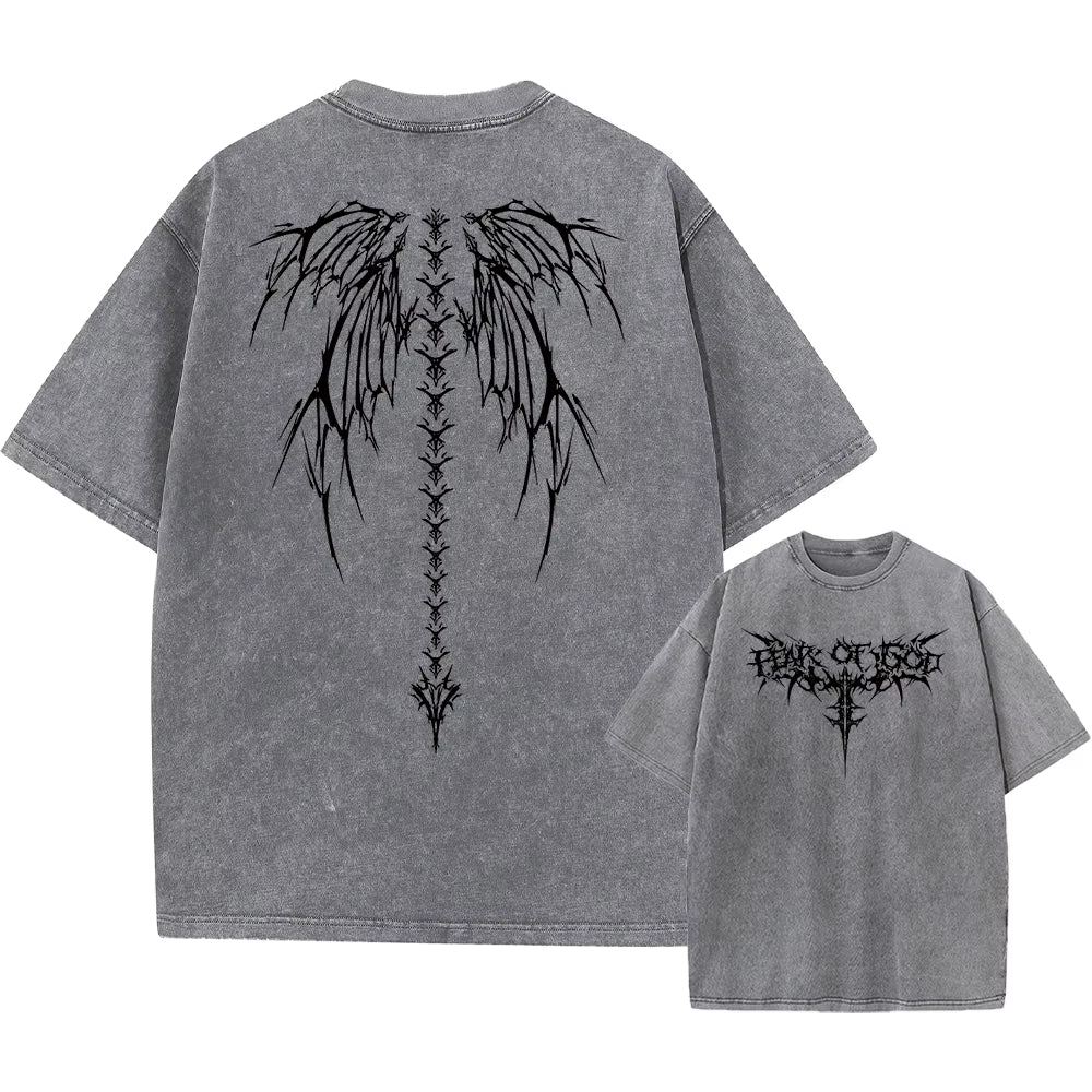 Oversized Printed Tshirts Men Gym Vintage Heavyweight T Shirts Cotton Workout Acid Wash Baggy Tees Street Fashion Tops Unisex