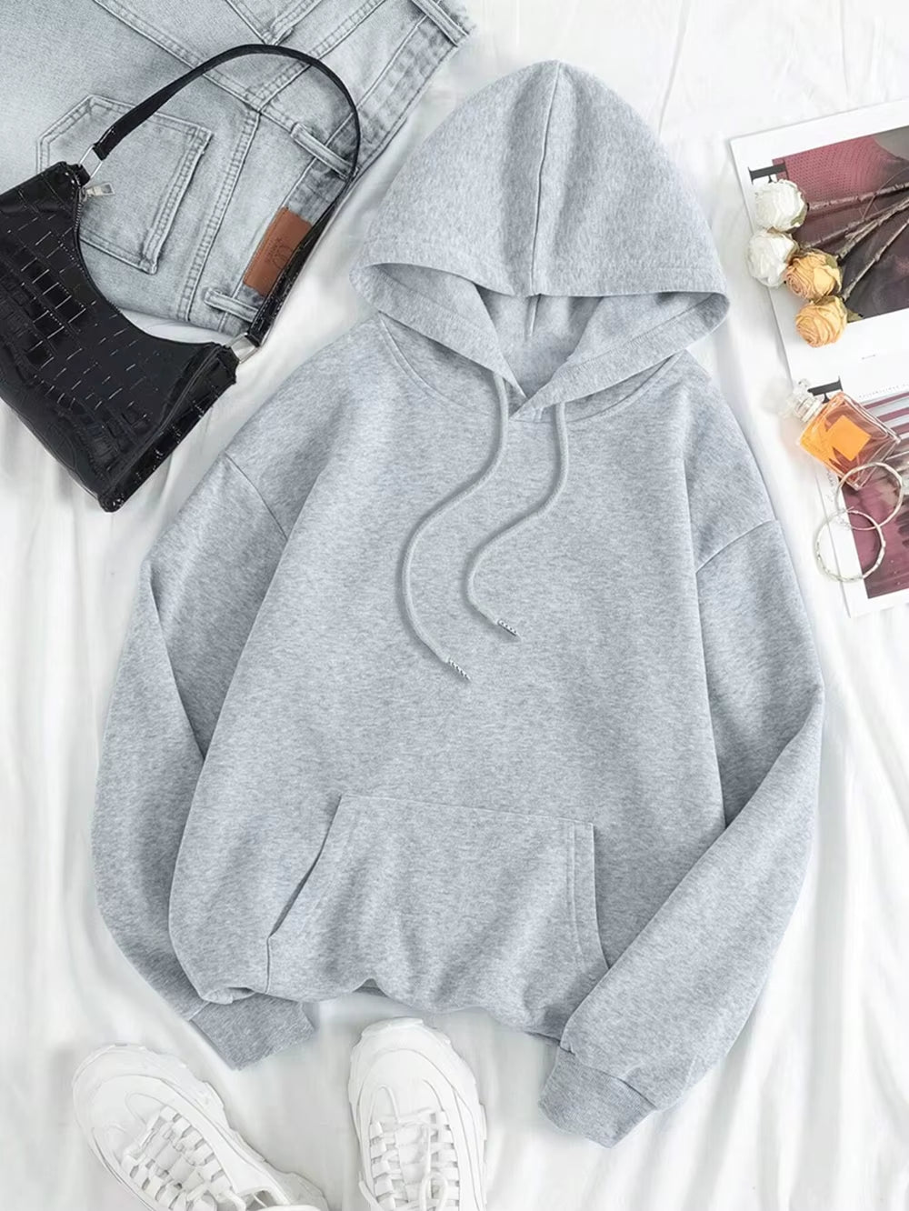 Loose Oversized Clothing Hoodie Men Women Autumn Warm Fleece Street Sweatshirts Solid Color Casual All-Match Couple Hooded