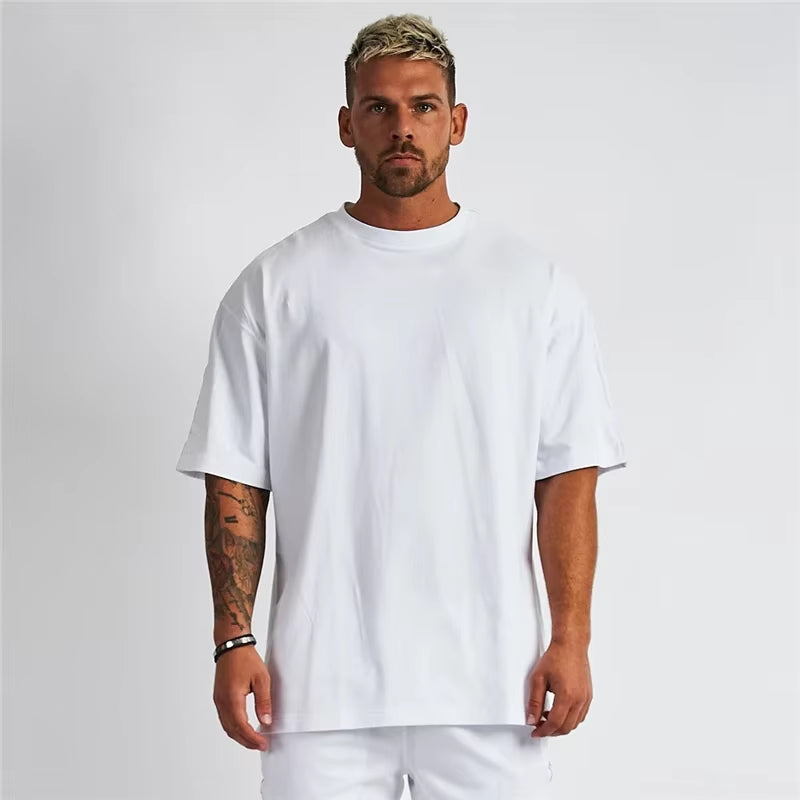 High-Quality Men'S T-Shirt 240 Gsm 100% Cotton T Shirt Men Women Solid Basic Casual Clothing Oversized Half Sleeve Black White