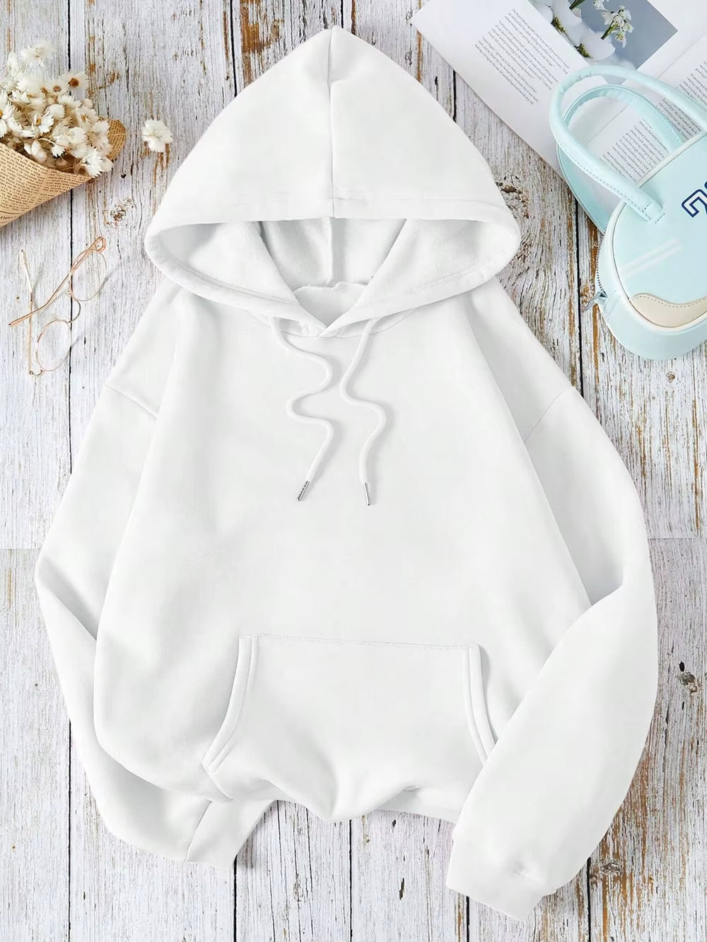 Loose Oversized Clothing Hoodie Men Women Autumn Warm Fleece Street Sweatshirts Solid Color Casual All-Match Couple Hooded
