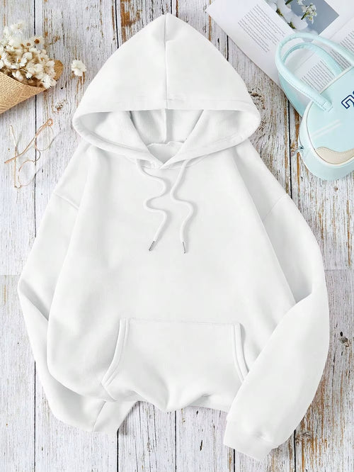 Loose Oversized Clothing Hoodie Men Women Autumn Warm Fleece Street Sweatshirts Solid Color Casual All-Match Couple Hooded